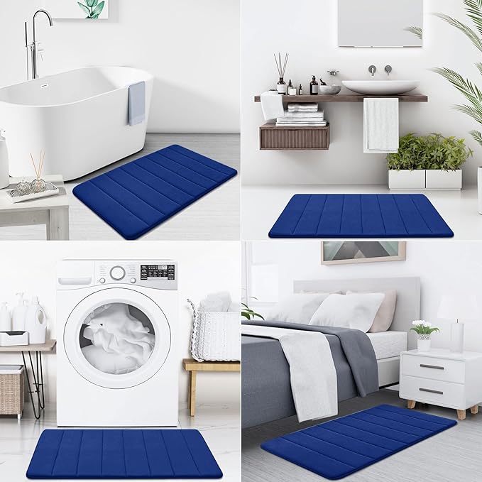 Buganda Memory Foam Bath Mat, 40" x 24", Ultra Soft and Non-Slip Bathroom Rugs, Water Absorbent and Machine Washable Bath Rug Runner for Bathroom, Shower, and Tub, Navy Blue