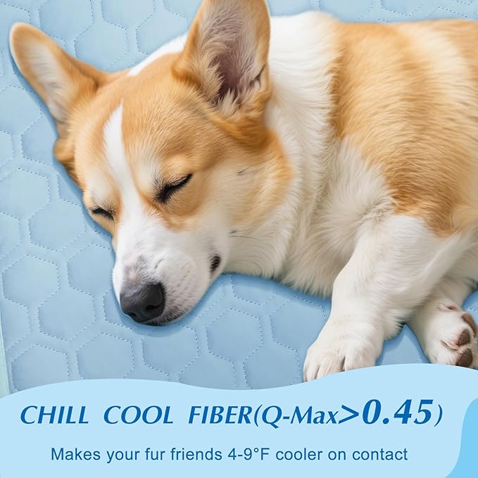 Cooling Mat for Dogs, Thick Breathable Dog Cooling Mat Q-MAX>0.45, Dog Cooling Bed Chill Cool Fiber & Non-Slip Bottom Cold Crate Pad Kennel Bed for Dog Puppy and Cat, Non-Toxic, Foldable & Washable