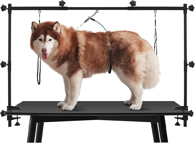 Dog Grooming Table Arm Stand Adjustable About Height 32"-47" Width Dog Grooming Arm with Clamp No-Sit Haunch Holders for Medium/Large Pets Metal(Grooming Table Not Included)