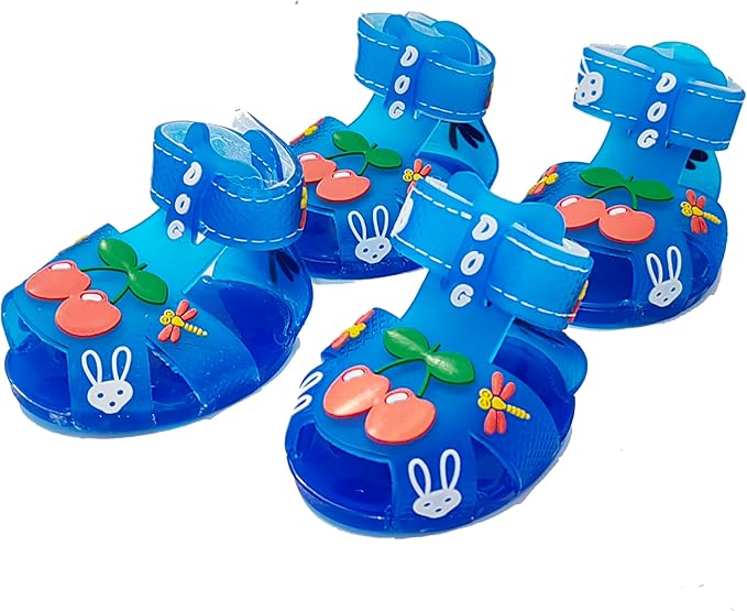 Cute Summer Dog Shoes Sweet Cherry Puppy Sandals Pet Jelly Shoes Flats, Dog Booties Paw Protector for Summer Hot Pavement (Candy Blue, #2: 1.89''x1.50''(Length*Width))