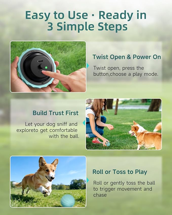 Interactive Dog Toys – Automatic Moving & Bouncing Ball to Keep Dogs Busy Indoors, Durable Natural Rubber Rolling Toy with 2 Play Modes for Medium & Large Dogs(Blue)