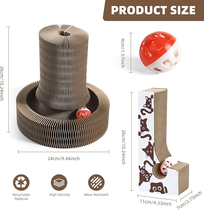 Wortade Reversible Magic Organ Cat Scratching Post, Foldable & Reversible Cat Scratcher for Indoor Cats, Cardboard Cat Scratcher, Interactive Kitten Toys Cat Enrichment for Indoor Cats
