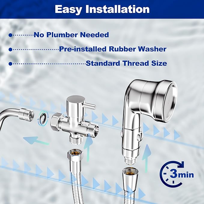 Dog Shower Attachment for Convenient Dog Bath, 3-mode High Pressure Handheld Dog Shower Head, Indoor Shower Dog Wash Sprayer Kit Includes 8.2-Foot Hose, 3-way Diverter, Dog Brush and Adhesive Holder