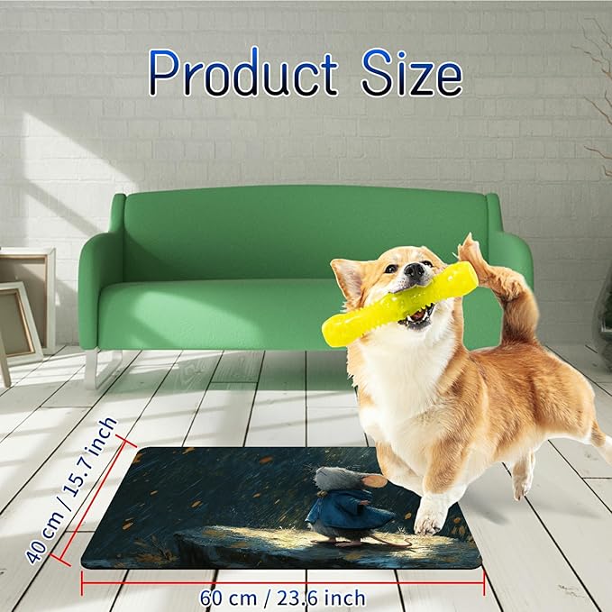 Dog Food Mat, 15.7" x 23.6" Absorbent Pet Feeding Mat for Food and Water, Waterproof Diatom Mud Pet Placemat with Non-Slip Rubber Backing, Cat Bowl Mat for Floors - Hamster Raindrops