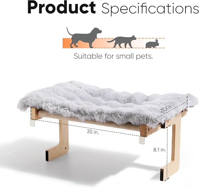FUKUMARU 3-in-1 Cat Window Perch, Convertible Hammock for Window, Bedside and Floor, Sturdy Cat Window Bed w/Fluffy & Removable Cushion for Indoor Large Cats & Kittens, Reinforced Wood and Metal Frame