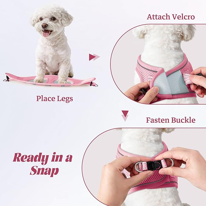 YIMEIS Dog Harness and Leash Set, No Pull Soft Mesh Pet Harness, Reflective Adjustable Puppy Vest for Small Medium Large Dogs, Cats (Pink, Medium)
