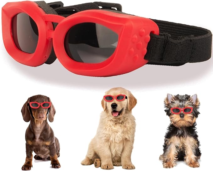 Dog Goggles Small Breed, UV/Wind/Dust/Fog Protection Pet Sunglasses with Adjustable Strap,Outdoor Dog Sunglasses for Small Dogs,Easy Wear