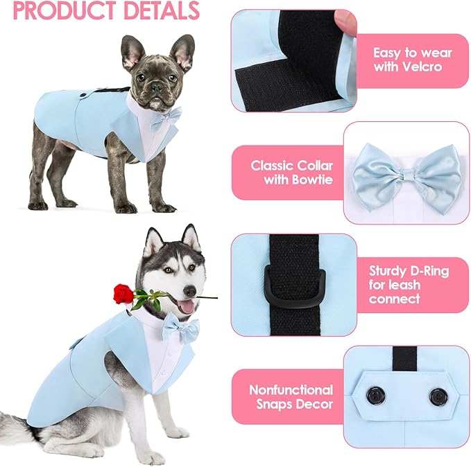 AOFITEE Dog Tuxedo for Large Dogs, Formal Dog Suit and Tie, Gentle Dogs Wedding Party Suit Bow Tie Shirt, Pet Wedding Outfit with Detachable Bowtie Collar for Christmas Halloween Dress Up