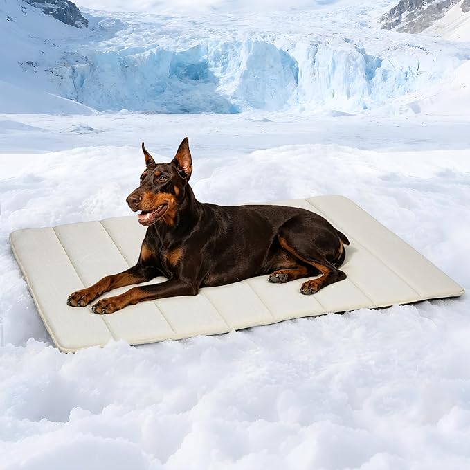 Dog Cooling Mat for Large Dogs - 47x29 Orthopedic Memory Foam Pet Pad for Summer, QMAX>0.5, Washable Premium Comfort Crate Pad for Your Furry Companion, Dark Beige