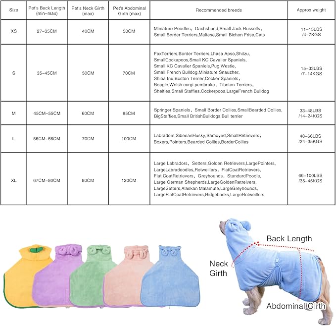 Pet Bathrobe for Dog Cat Absorbently Quick Drying Coat Cute Dogs Bath Towel Hooded Robe Adjustable Collar & Belly Strap for Pool Beach (Blue, Small)