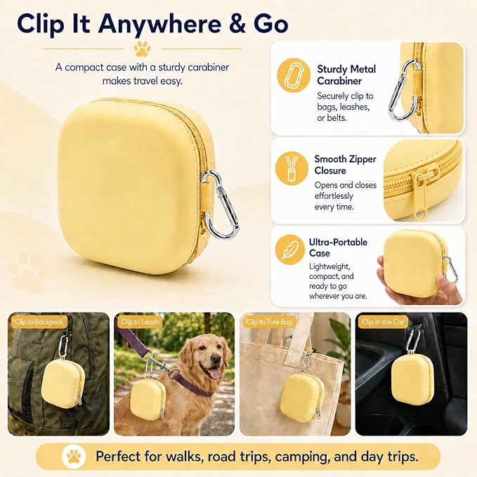 Portable Dog Bowl, Collapsible 2-in-1 Travel Dog Bowls with Carabiner Clip, Silicone Double Pet Food and Water Dish for Outdoor Camping and Hiking (Yellow)