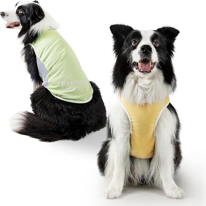 Dog Shirt, Cooling Vest Lightweight Breathable, Dog T-Shirts All-Season Sun Protection Quick Dry Soft Stretchy Reflective Tank Top - Small Medium Large Dogs (Melon Green+Soft Yellow, Large)
