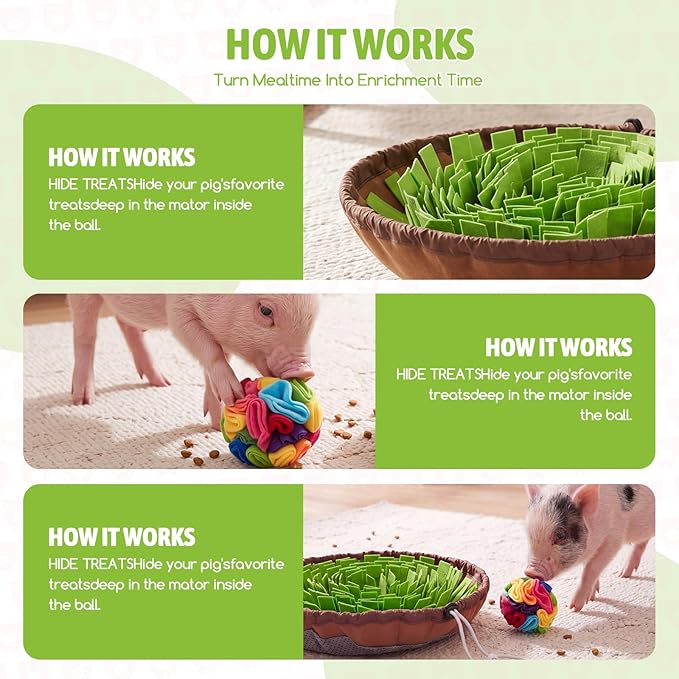 Pig Snuffle Mat and Snuffle Ball Kit for Mini Pigs, Potbellied Pigs, Interactive Rooting, Foraging, and Enrichment Toys, Slow Feeding, Portable Non-slip Mat and Ball for Pig Toys Accessories