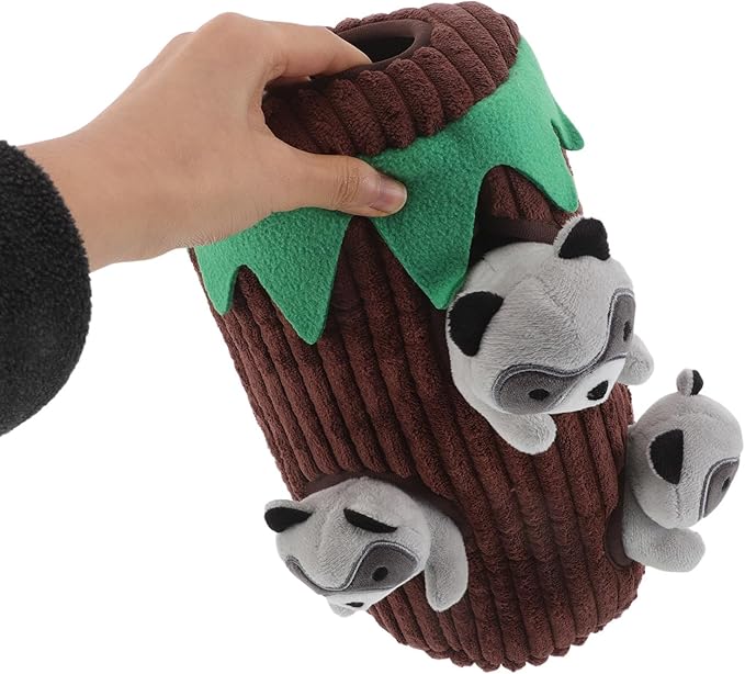ibasenice 1 Set Interactive Squeaky Dog Toys - Raccoon Puppy Stuffing Burrow Squeaky Plush Dog Toy for Small Medium Large Pet