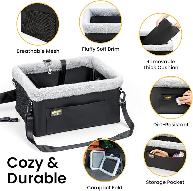 Conlun 2-Pack Dog Car Seat Boosters for Small Pets Under 20lbs, Portable Travel Puppy Car Seats with Internal Steel Frame, Comfort Cushions & Storage Pockets, Black
