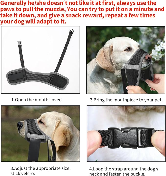 HEELE Dog Muzzle,Soft Nylon Muzzle Anti Biting Barking Chewing,Air Mesh Breathable Drinkable Adjustable Loop Pets Muzzle for Small Medium Large Dogs 4 Colors 4 Sizes (Gray, XL)