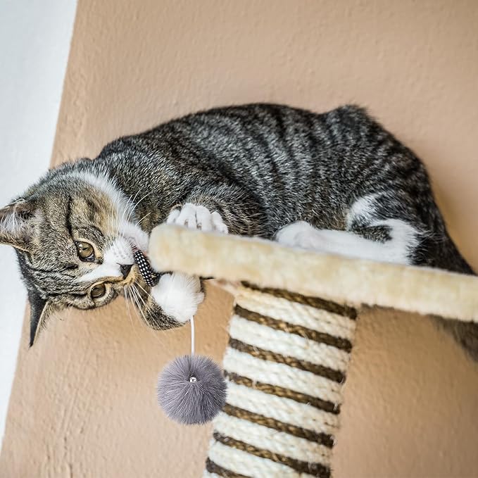 Simgoing 15 Pack Cat Tree Ball Replacement Parts Hanging Interactive Cats Toy with Bell Elastic Rope Pom Pom Kitten Scratching Post Tree Tower Parts Ball Fit Most Cat Towers Indoor Kitten(Gray)