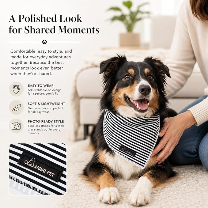 ARING PET Stripe Dog Bandanas, Cute Black White Pet Bandana Scarf Triangle Bib for Small Medium Large Boy Girl Dogs Cats, Puppy Kerchief for Daily Wear Walks Party Photos-S