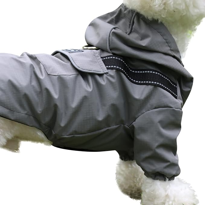 JoyDaog Premium Dog Raincoat with Hood for Medium Dogs,Outdoor Sports Waterproof Dog Rain Jacket,Puppy Raincoat with Pockets,Grey M