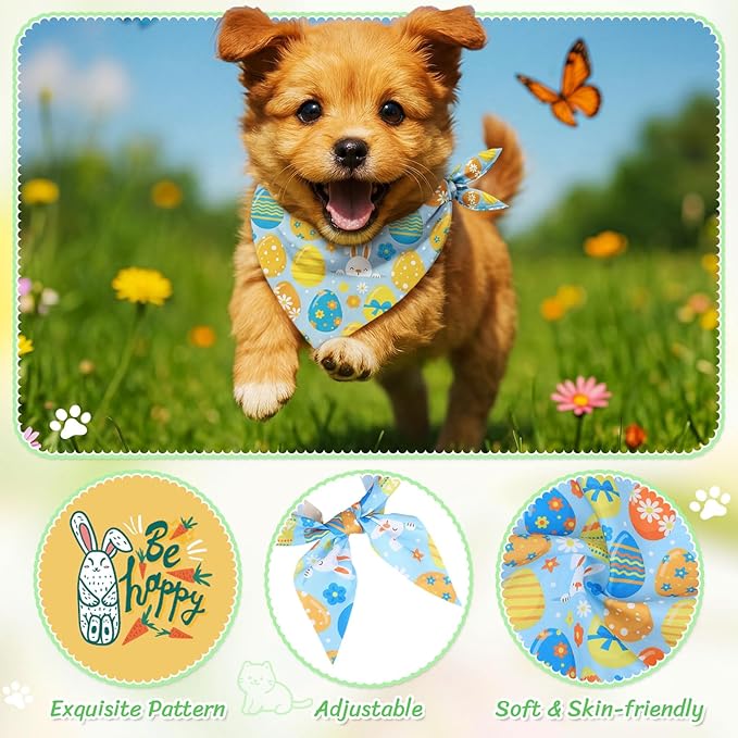 Huhumy 100 Pcs Spring Dog Bandanas Bulk in 3 Sizes, Washable Pastel Floral & Bunny Pet Scarf Bibs, Grooming Accessories Assortment for Small Medium Large Dogs
