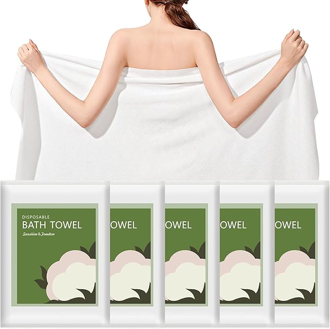 Disposable Bath Towels, 55" x 27.5" Ultra Soft, Quick Dry Disposable Body Towels, Portable Travel Towel for Hotel Camping Beach Swimming Gym Sauna Spa, Personal Care Pet Towels (5pcs)