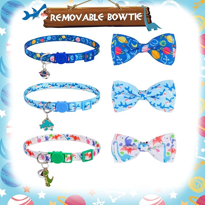 PUPTECK Cat Collar Breakaway with Bells, Kitten Collar Outfit Adjustable for Girl Boy Small Pet Puppy Bunny, Cute Costume Accessory with Safety Release Buckle (Bowtie-Blue)