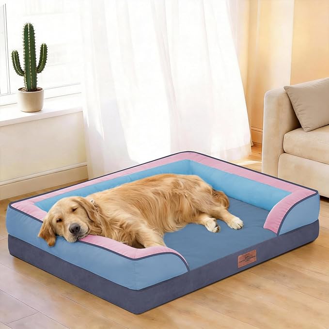 Comfort Expression Orthopedic Dog Bed for Extra Large Dogs 42x30 Inch, Waterproof Egg Crate Foam XL Pet Bed with Bolsters, Dog Couch with Washable Cover & Non-Slip Bottom, Enchanted Cove