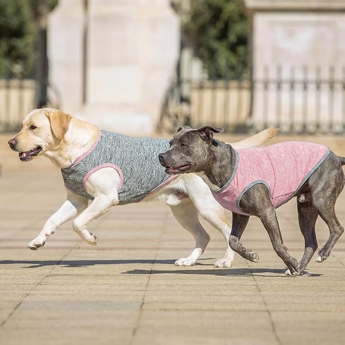 KYEESE 2Pack Dog Shirt, Lightweight Sun Protection Sleeveless Dog T Shirts for Large Dogs Girl, Breathable Pet Reflective Tank Top Summer Dogs Clothes for Outdoor Walking, Pink+Grey, 3XL