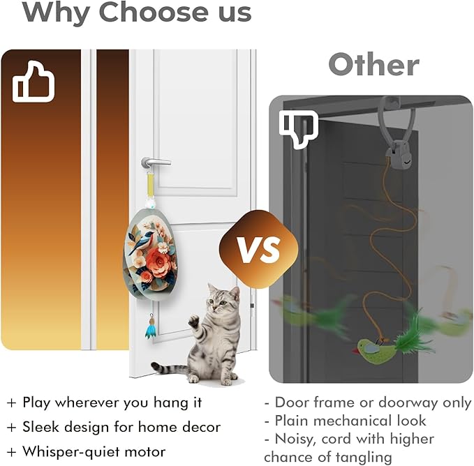 Interactive Cat Toys for Indoor Cats, Automatic Concealed Hide and Seek Hanging Feather Cat Toy, Rechargeable Motion-Activated Enrichment Toys for Bored Adult Cats (Bird & Flowers Pattern）