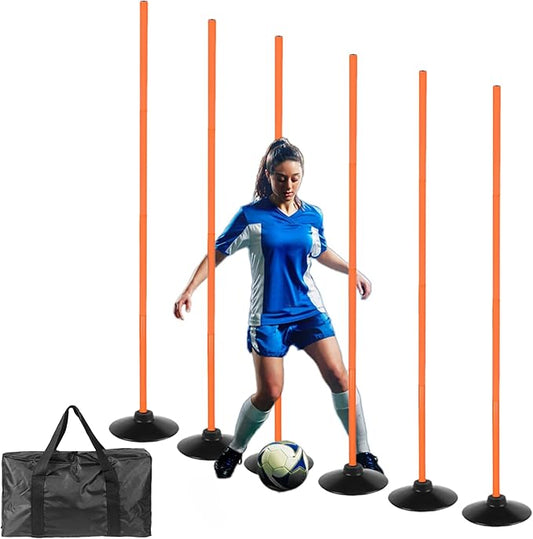 6 Pcs 5 FT Adjustable Agility Training Poles for Soccer,Basketball,Football, Horse,Dog-Speed and Agility Training Equipment Sports Training Poles with Rubber Bases and Bag
