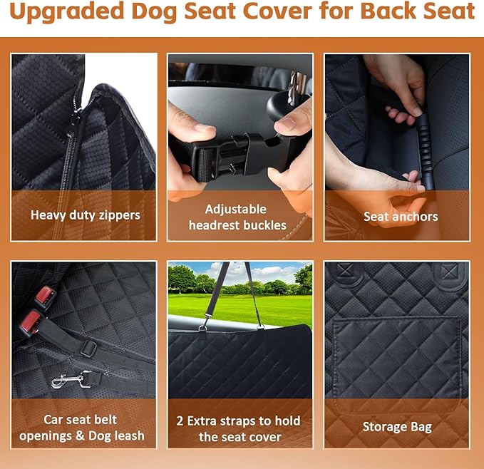 JSTHT Back Seat Extender for Dogs, Hard Bottom Dog Car Seat Cover for Back Seat Support 420lbs Waterproof Back Seat Pet Cover for Dogs Scratchproof Large Dog Hammock Bed for Cars SUV and Truck