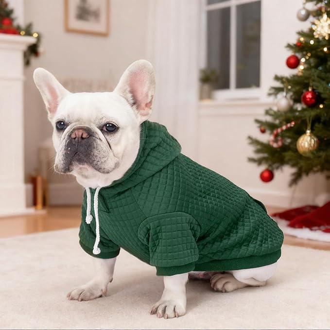 2 Pack Dog Hoodie Sweaters for Small Medium Dogs Warm Dog Clothes for Large Dogs Soft Waffle-Like Laminated Sweatshirt Bulldog (Dark Green+Wine Red, M (Back: 15.5",Chest: 21.6", Neck: 13"))