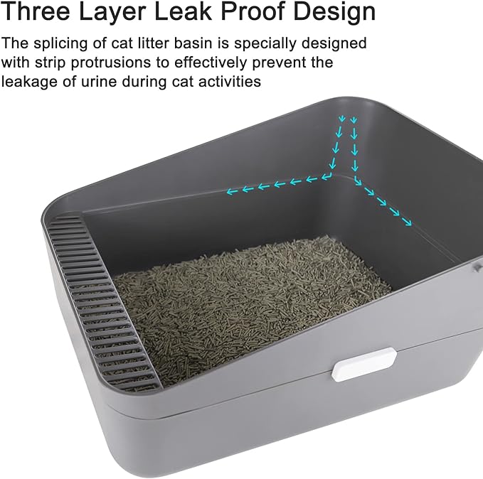 Sfozstra Grey Open Top Cat Litter Box - Medium, Removable Liner & Sifting Tray, High Sides Leak-Proof, Odor-Reducing, Durable ABS, for Small Cats Up to 13 lbs