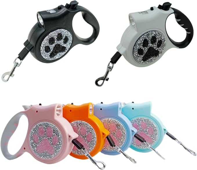 Led Retractable Dog Leash – 16ft Leash with Handcrafted Sparkle Detail Tangle-Free One-Hand Brake Soft Grip Handle for Small & Medium Dogs Up to 77lbs (DL-Orange)