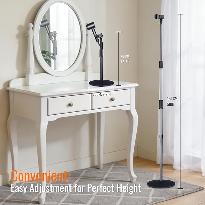 INNOLIFE 59 inch Hands Free Hair Dryer Stand Holder - Adjustable Height & Rotatable Floor Blow Dryer Stand for Salon and Home Use