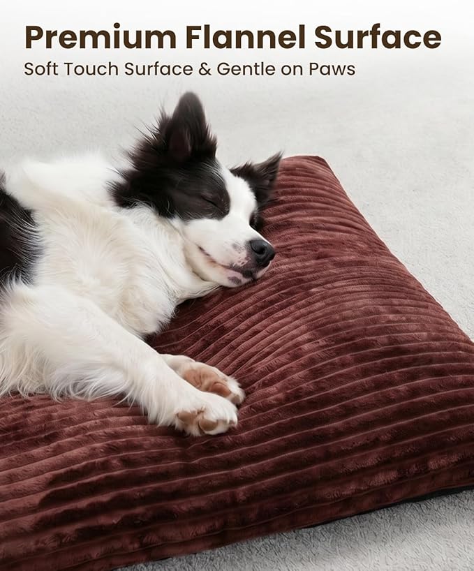 KSIIA Dog Crate Bed Washable Dog Beds for Large Dogs Deluxe Thick Flannel Fluffy Comfy Kennel Pad Anti-Slip & Anti-Scratch Pet Sleeping Mat, 41 x 27 Inch, Brown