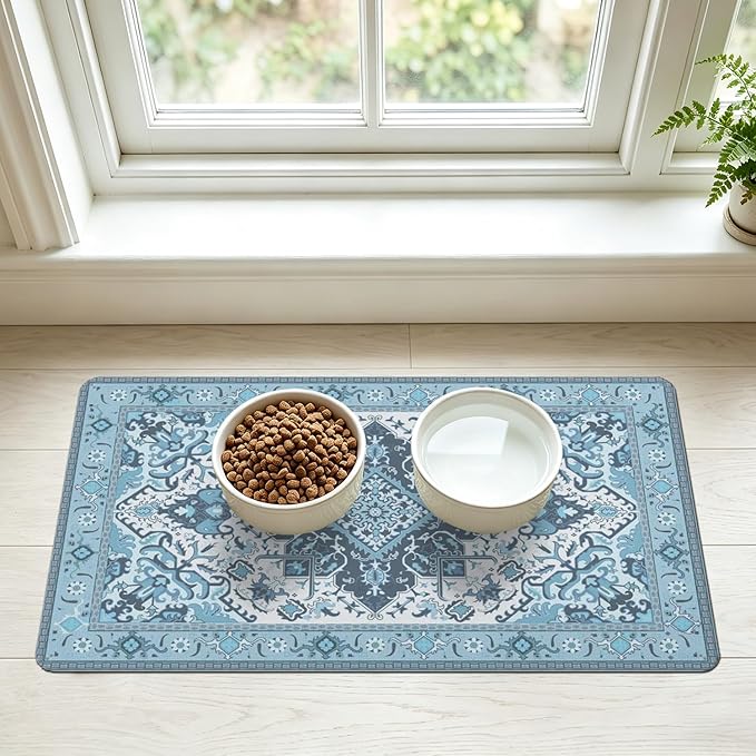 Pet Feeding Mat for Floors Waterproof Dog Mat for Food and Water Absorbent Quick Dry Non Slip mat for Cat Bowls