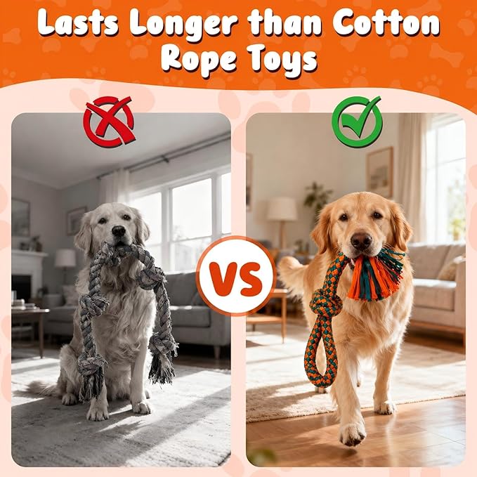 Interactive Dog Rope Toy for Large & Medium Dogs Durable Tug of War Toy for Training, Boredom Relief & Teeth Cleaning, Safe Ultra-Fiber Chew Toy for Daily Play (Small)