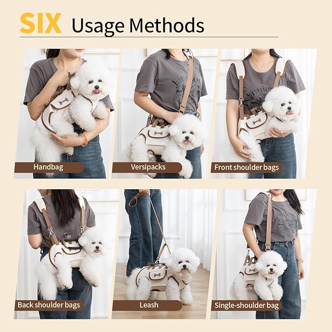 6-in-1 Hands Free Pet Carrier Backpack for Dogs & Cats - Convertible Shoulder Sling, Leash & Lift Harness, Portable Breathable Design Small Dog Carrier Slings for Puppies, Yorkie (4-8 lbs)
