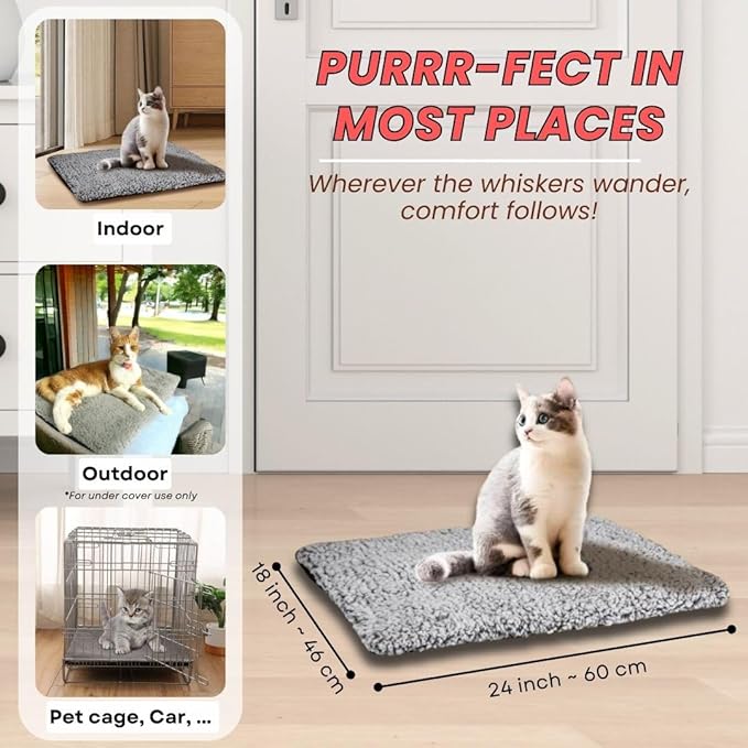 ClawsandPaws Extra-Thick Padding Self-Warming Cat Mat, 24"x18" Warm Thermal Cat & Puppy Mat, Cat Bed for Indoor & Outdoor, Removable Cover Cat Bed, Machine Washable, Reflects Body Heat (Grey)