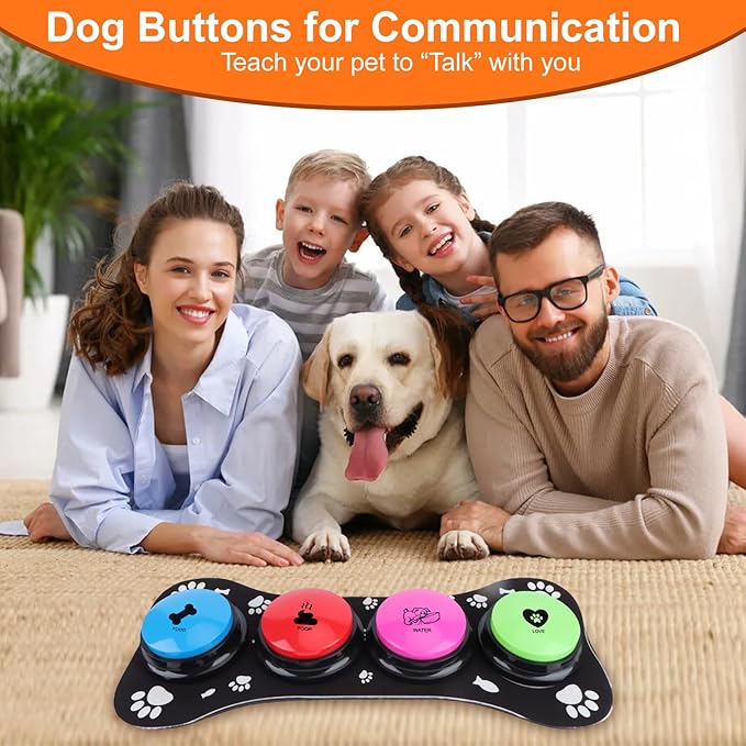 Dog Buttons for Communication,8Pcs 8 Color Talking Button Set with 30s Recordable Voice Pet Training Buzzers with 2 Mats & 2 Stickers, Talking Buttons for Dogs & Cats (Batteries Not Included)