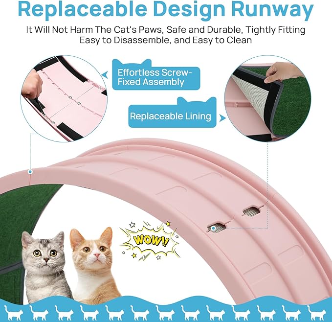 Cat Exercise Wheel, 31.5 Inch Indoor Treadmill for Cats with Carpeted Runway, Screw-Fixed Assembly for Easy Setup, Silent & Safe Fitness Equipment for Most Cats