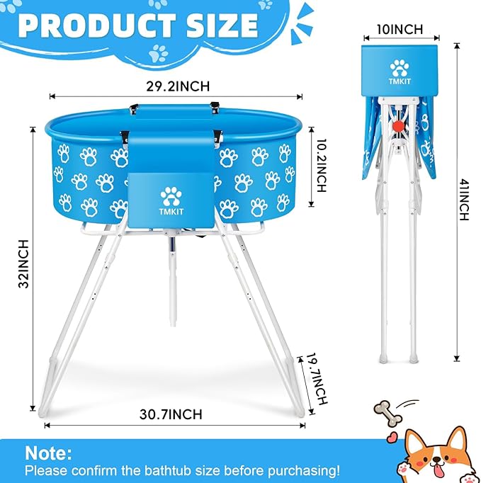 Dog Bathtub for Dogs, Elevated Dog Bath Tub for Pet Grooming and Bathing Shower, Portable, Foldable with Safety Lock, Professional Pet Washing Station for Small Midel Dogs Cats (Blue)