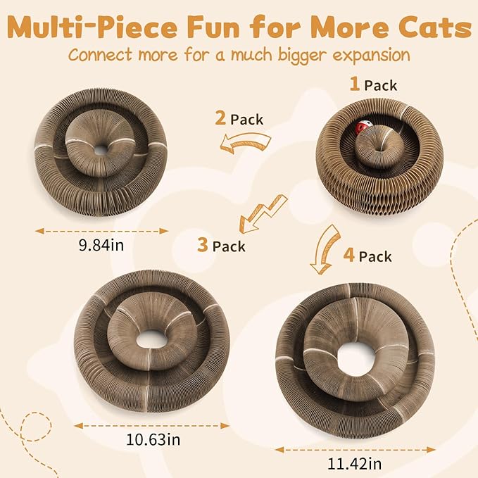 2Pcs Magic Organ Cat Scratcher Cardboard, Foldable Scratching Board, Interactive Cat Toy with Bell Ball, Corrugated Cardboard Scratch Pad for Indoor Cats, Round