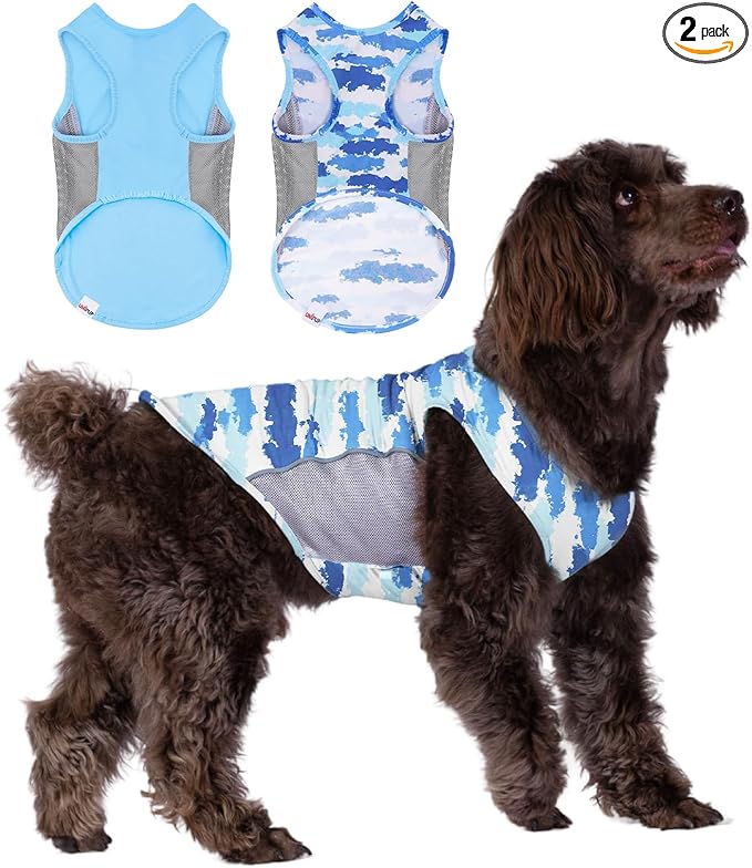UPF 50+ Sun Protection Dog Shirt 2 Pack - Sleeveless Reflective Vest for Medium Dogs Boy, Quick-Dry Sports Fan Pet T-Shirt, UV Protective Breathable Dog Clothes P23ST00505XXL