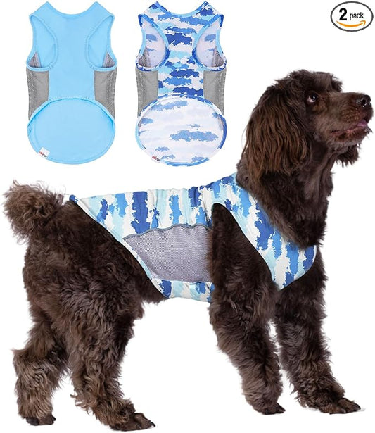 2 Pack UPF 50+ Sun Protection Pet Shirts, Sports Fan T-Shirts for Small Medium Dogs, Lightweight Sleeveless Dog Vest with Reflective Strips, Cat Outfit P23ST00505L