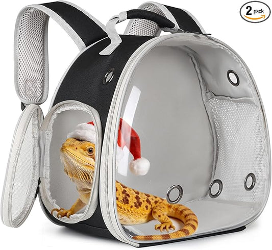 Guinea Pig Backpack Carrier, Bearded Dragon Carrier Backpack with Clear Bubble Window,Small Animal Travel Backpack for Hedgehog Rat Parrot,Rabbit,Sugar Glider,Airline Approved(Black, Backpack)