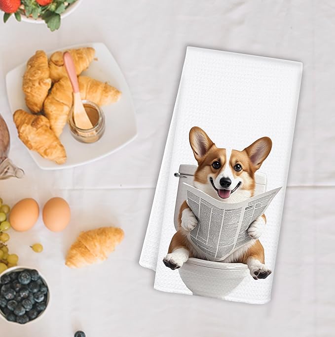 Funny Corgi Dog Hand Towels for Bathroom Washroom, Dog Bathroom Decor, Gifts for Corgi Lovers Women Men, Funny Puppy Dogs Bathrooms Hand Towels, 16x24 Inch