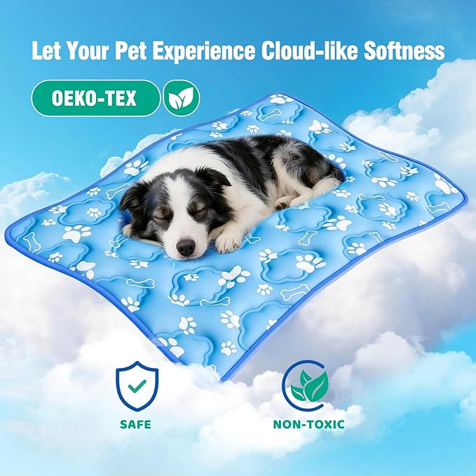 Dog Cooling Mat for Extra Large Dogs, Cool Dog Bed Mat for Indoor & Outdoor, Q-Max>0.5, Machine Washable Non-Toxic Pet Self Cooling Pad for Kennel, Crate, Car - XXL(48" x 30") - Blue