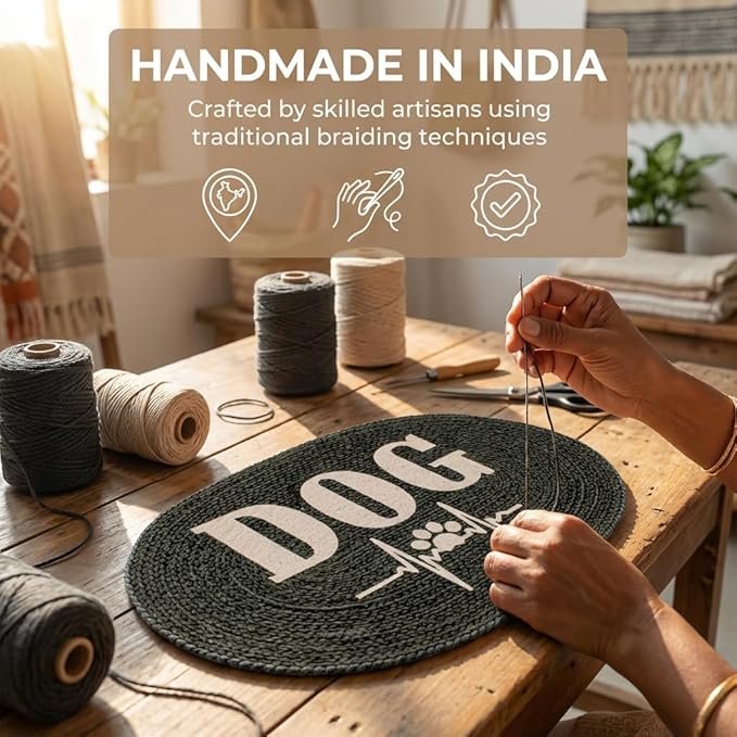 Super Area Rugs Decorative Dog Feeding Mat - 15" x 23" Charcoal Charcoal Pet Placemat for Food and Water Bowls - Soft Natural Cotton Woven Rug - Easy Clean & Absorbent Dog Bowl Mat - Made in India